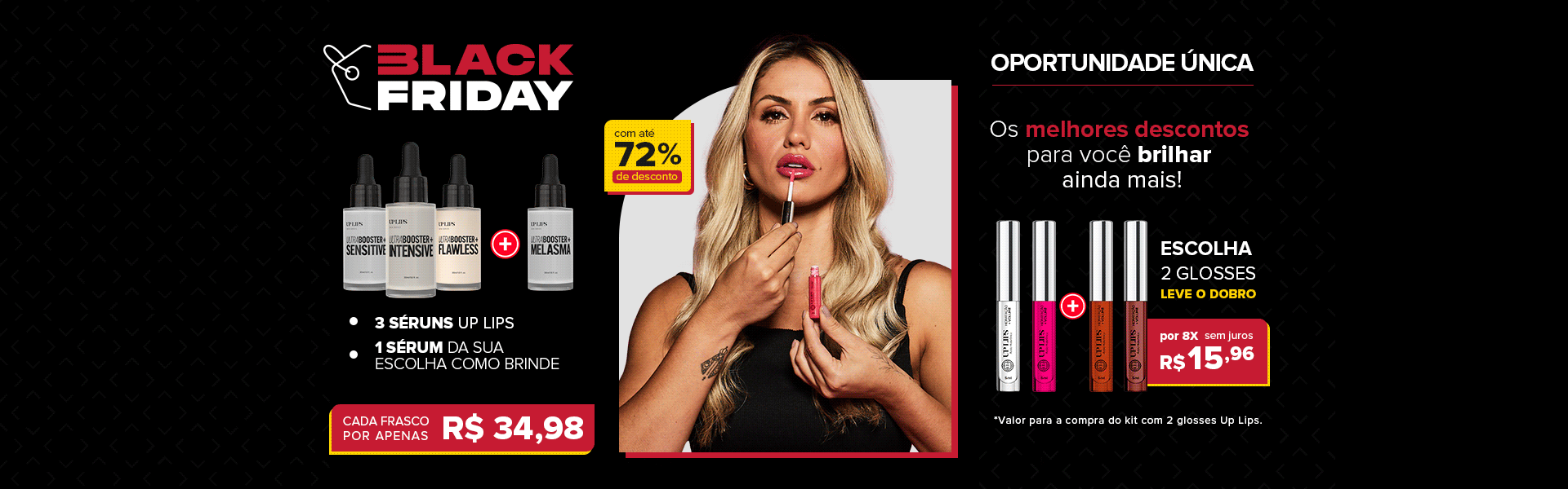 Regiane Freitas segurando frasco de Up Lips na cor vermelha